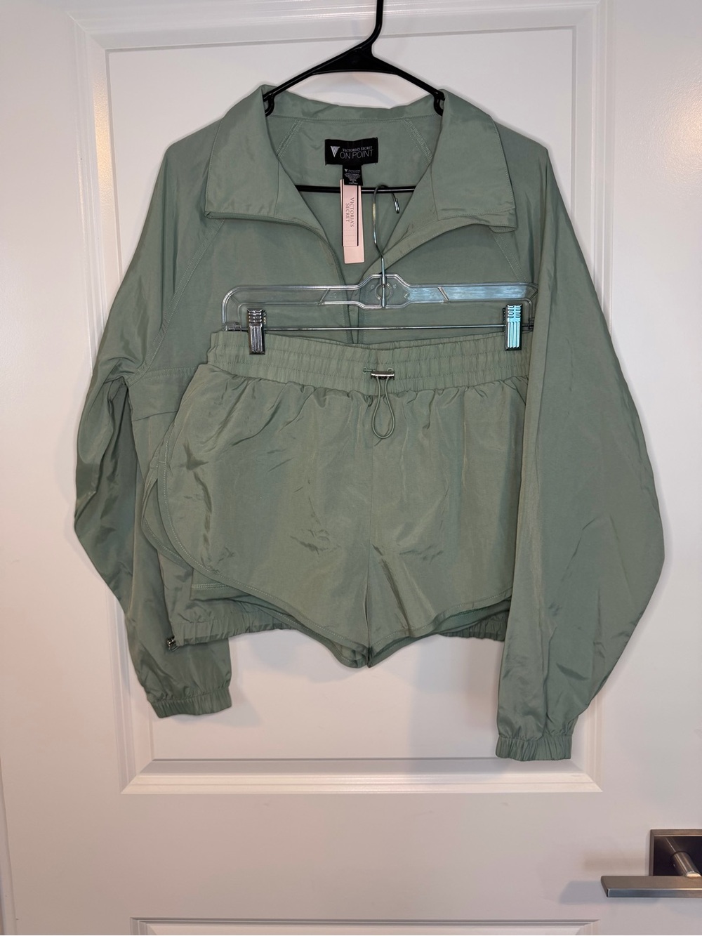 Victoria's Secret Sage Green Bomber Jacket & Drawstring Shorts Set